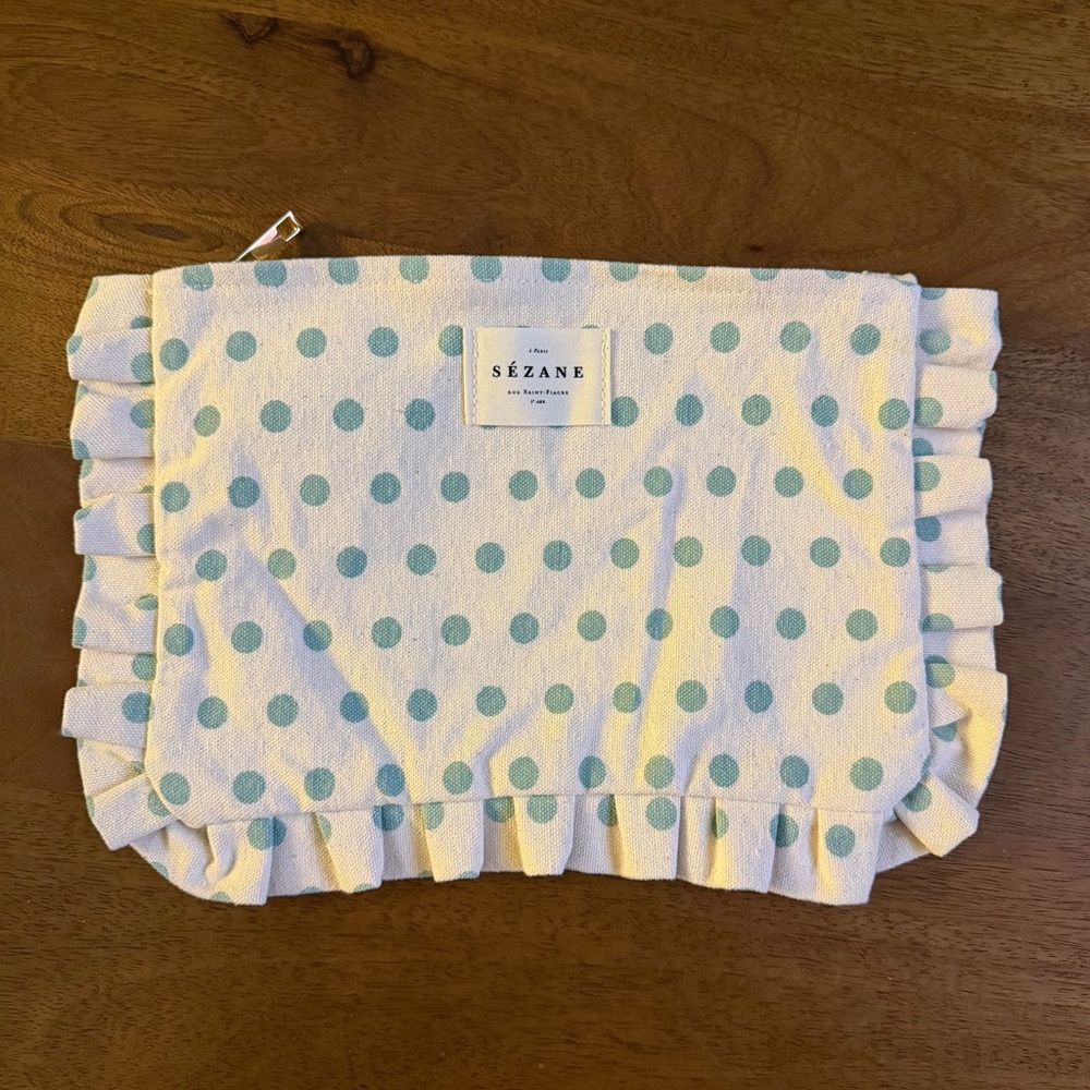 Sézane White and Blue Polka Dot Cosmetic Bag
